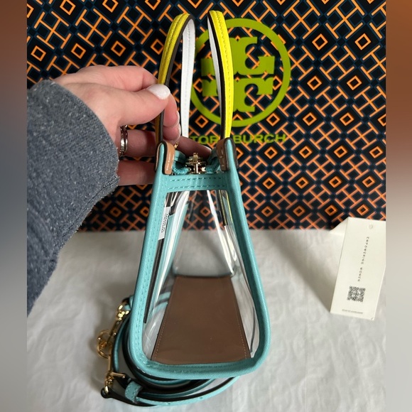 Tory Burch Blake Clear Mini Tote Bag Clear Blue Green - Picture 3 of 9